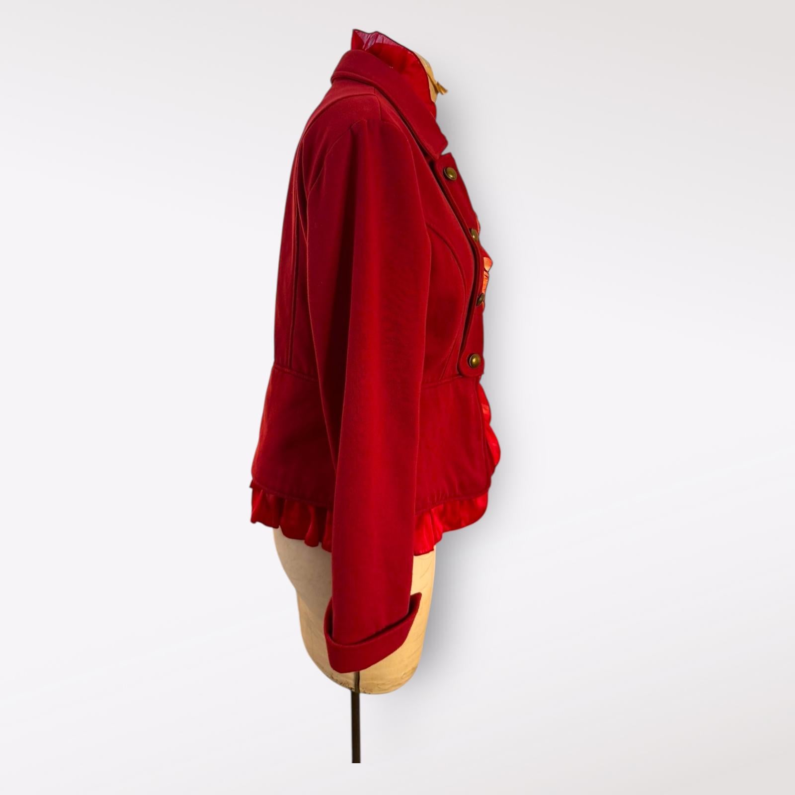 Montana Co. Red Ruffled Button-Up Jacket