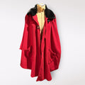 Le Moda Red Cape Coat with Black Faux Fur Collar