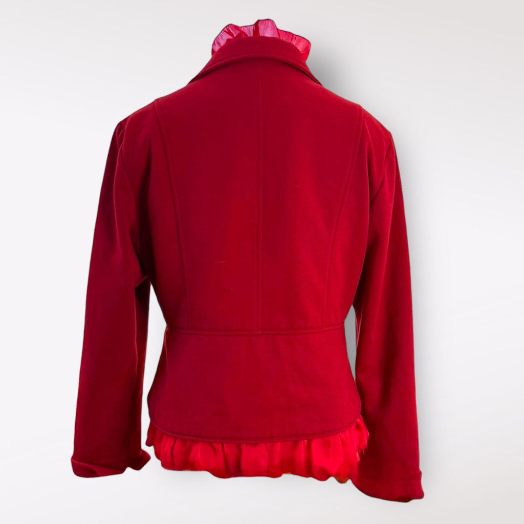 Montana Co. Red Ruffled Button-Up Jacket