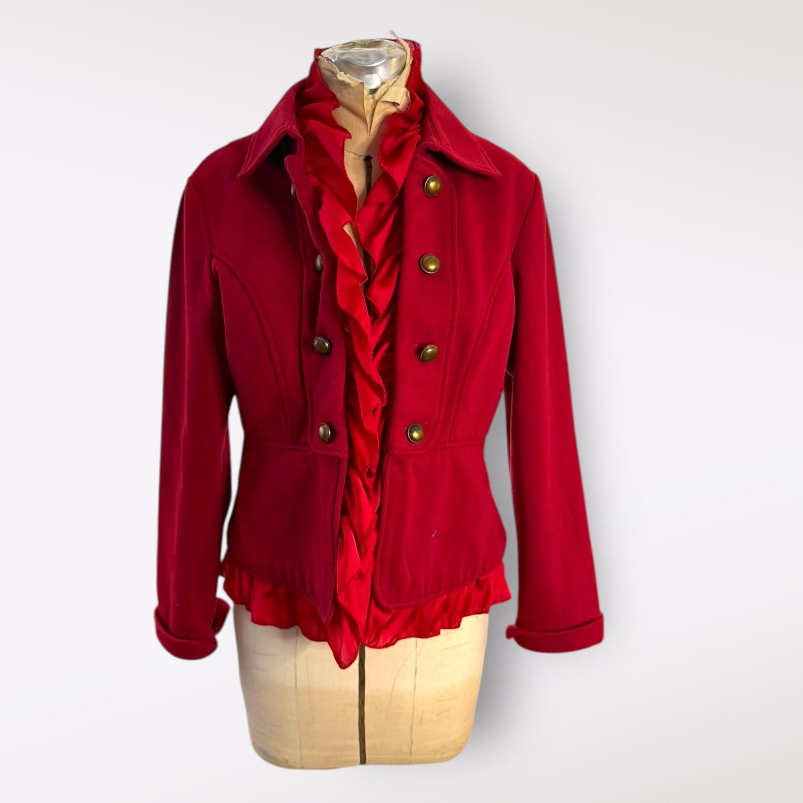Montana Co. Red Ruffled Button-Up Jacket