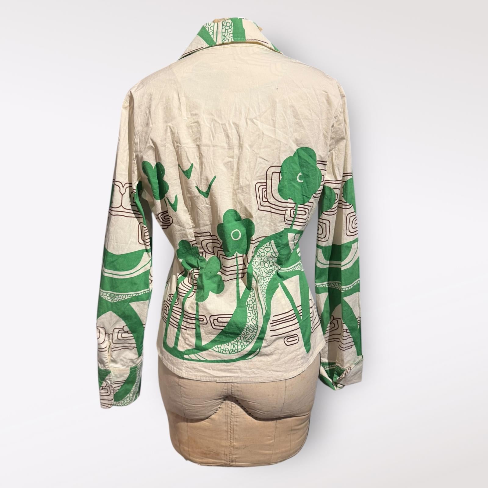 Ringspun Loves Rosy Cheeks Long Sleeve Shirt with Green Floral Abstract Print