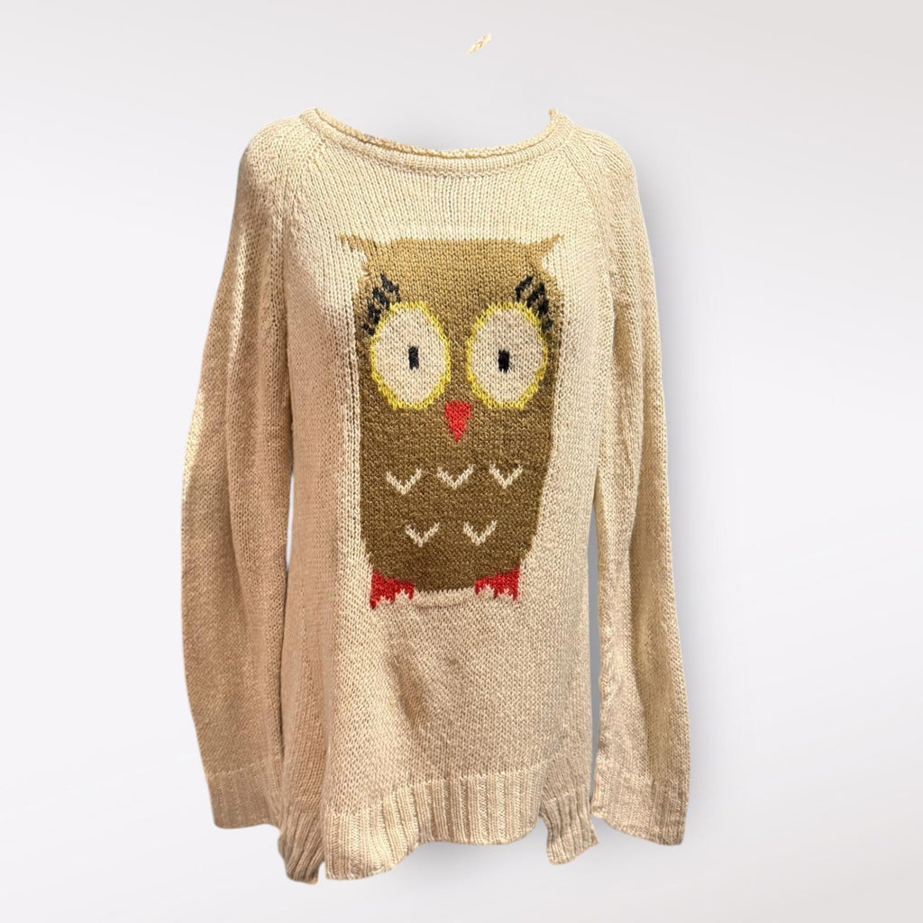 Democracy Cozy Beige Sweater with Owl Design