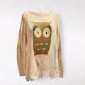 Democracy Cozy Beige Sweater with Owl Design