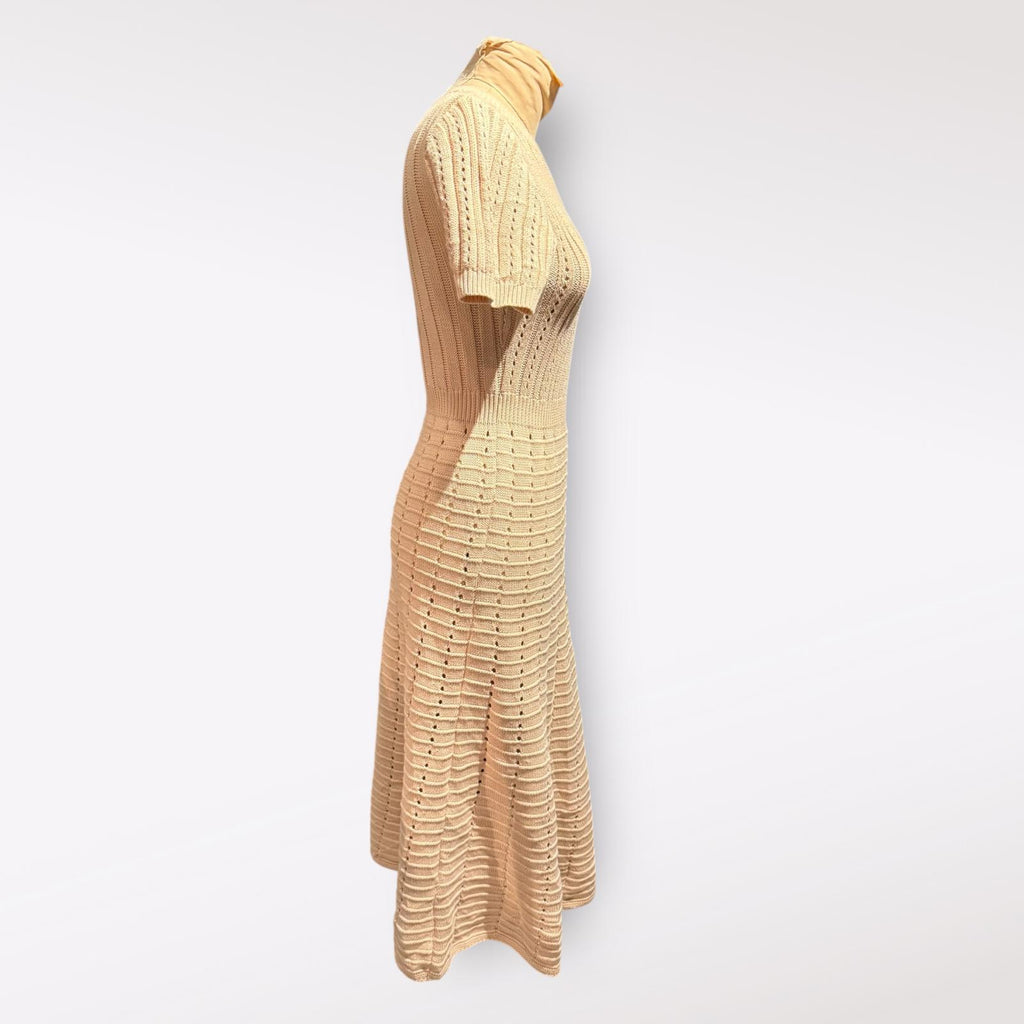 Zoe and Claire Cream Knit Midi Dress with Short Sleeves