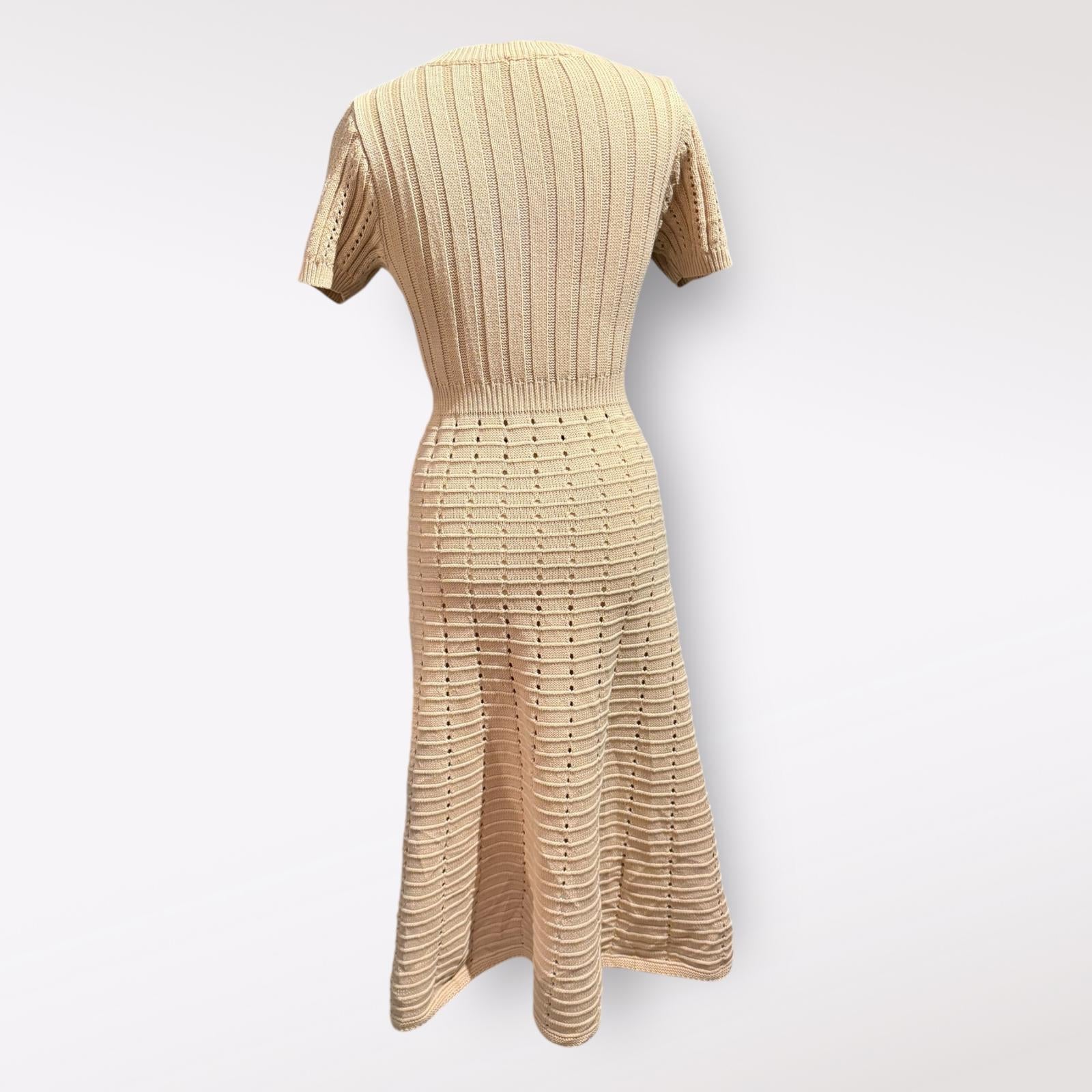 Zoe and Claire Cream Knit Midi Dress with Short Sleeves