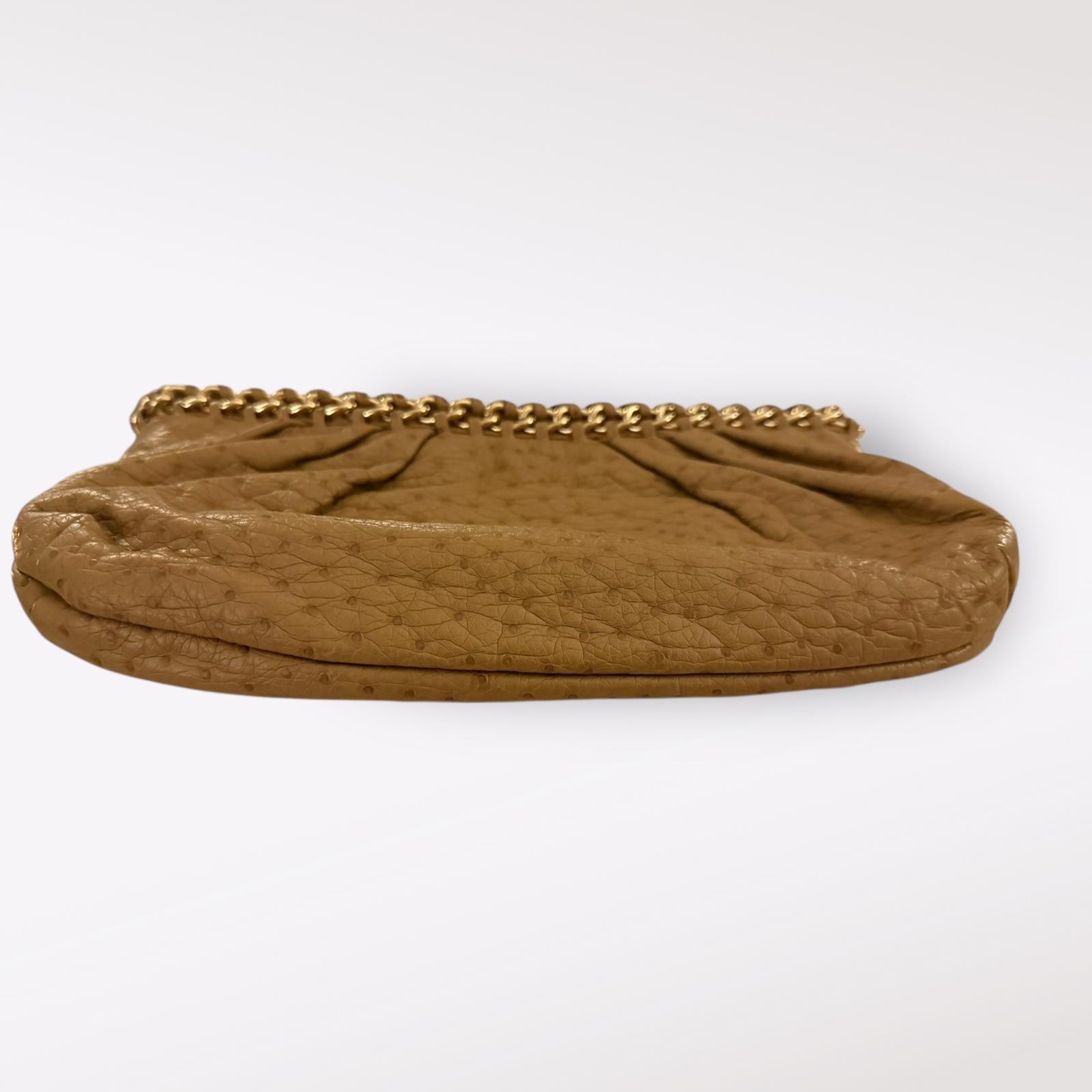 Danielle Nicole Ostrich Embossed Leather Clutch Gold Chain