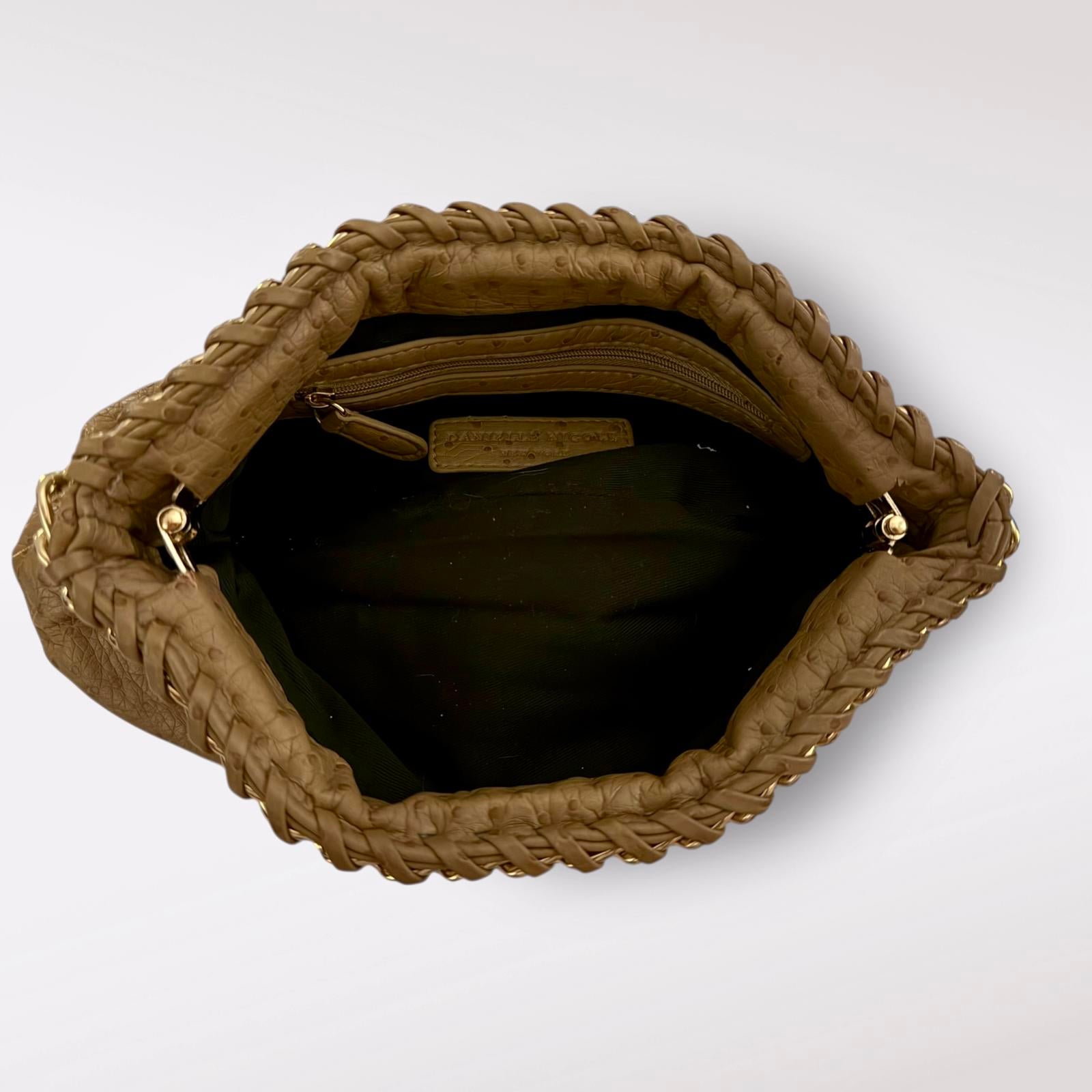Danielle Nicole Ostrich Embossed Leather Clutch Gold Chain