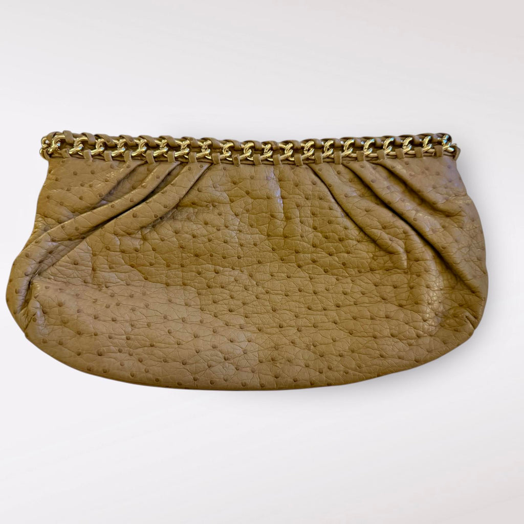 Danielle Nicole Ostrich Embossed Leather Clutch Gold Chain