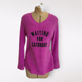 Purple Long Sleeve Sweater with 'Waiting For Saturday' Text