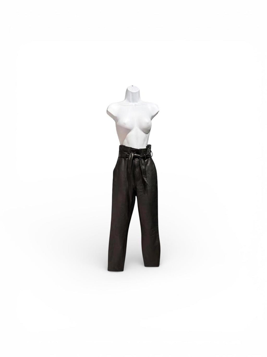 Abercrombie & Fitch High Waist Black Faux Leather Paperbag Pants with Belt