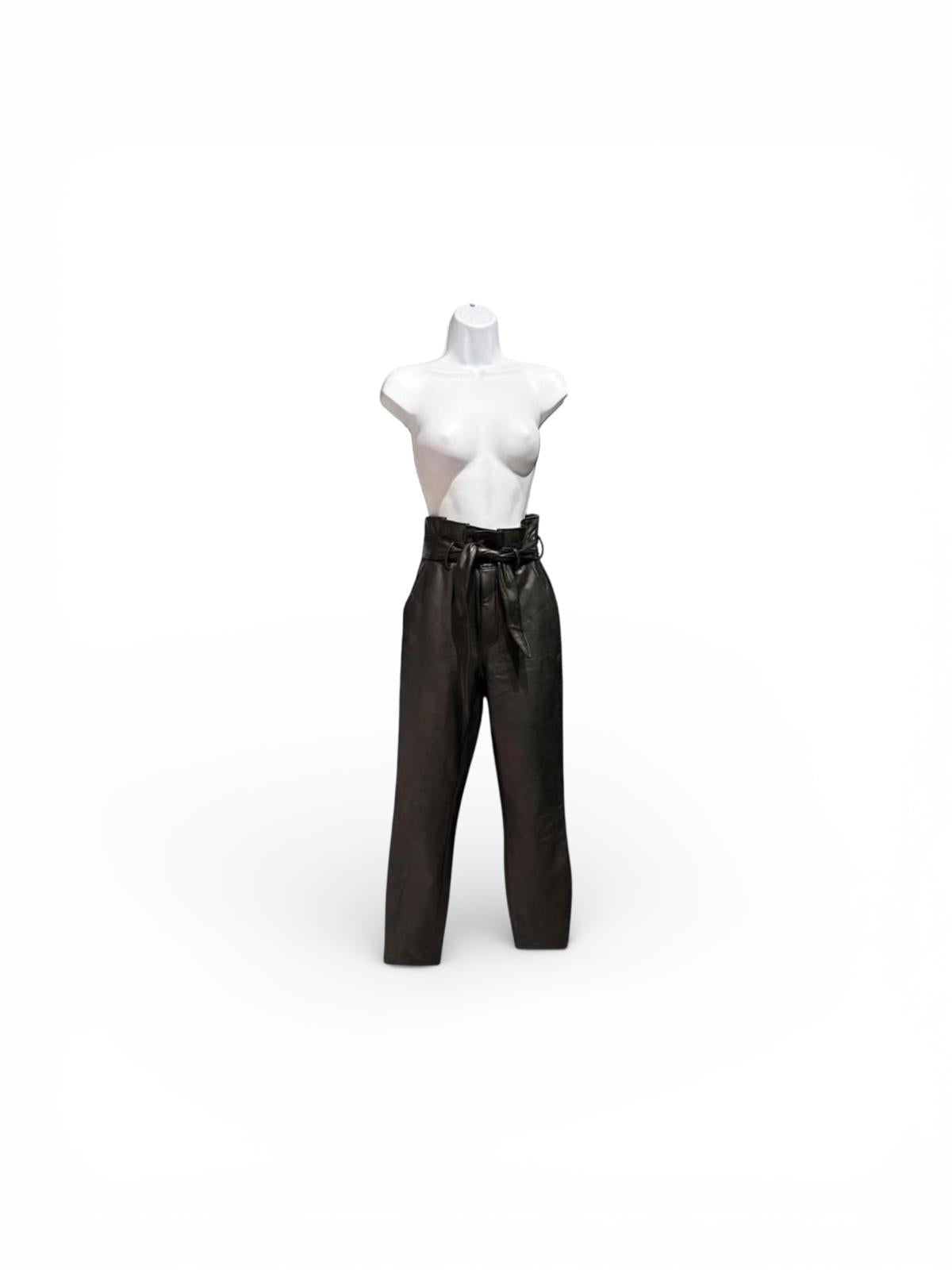 Abercrombie & Fitch High Waist Black Faux Leather Paperbag Pants with Belt