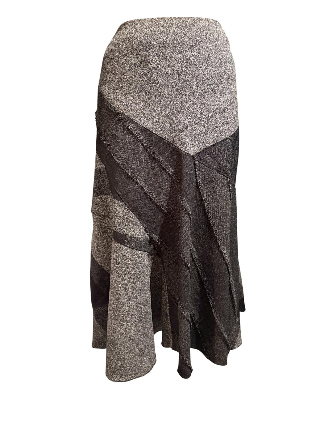 Gray and Black Patchwork Wool Blend Skirt