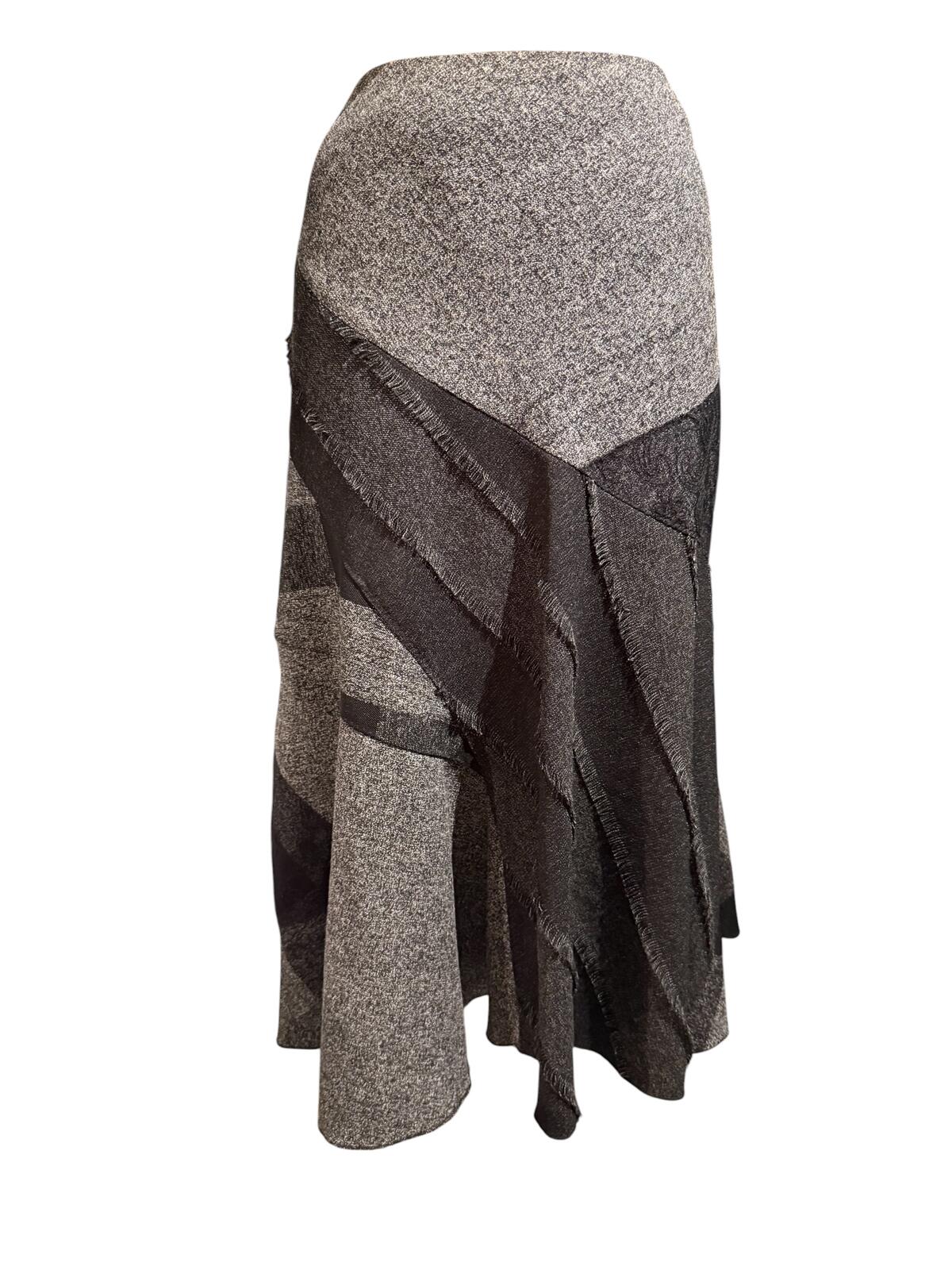 Gray and Black Patchwork Wool Blend Skirt