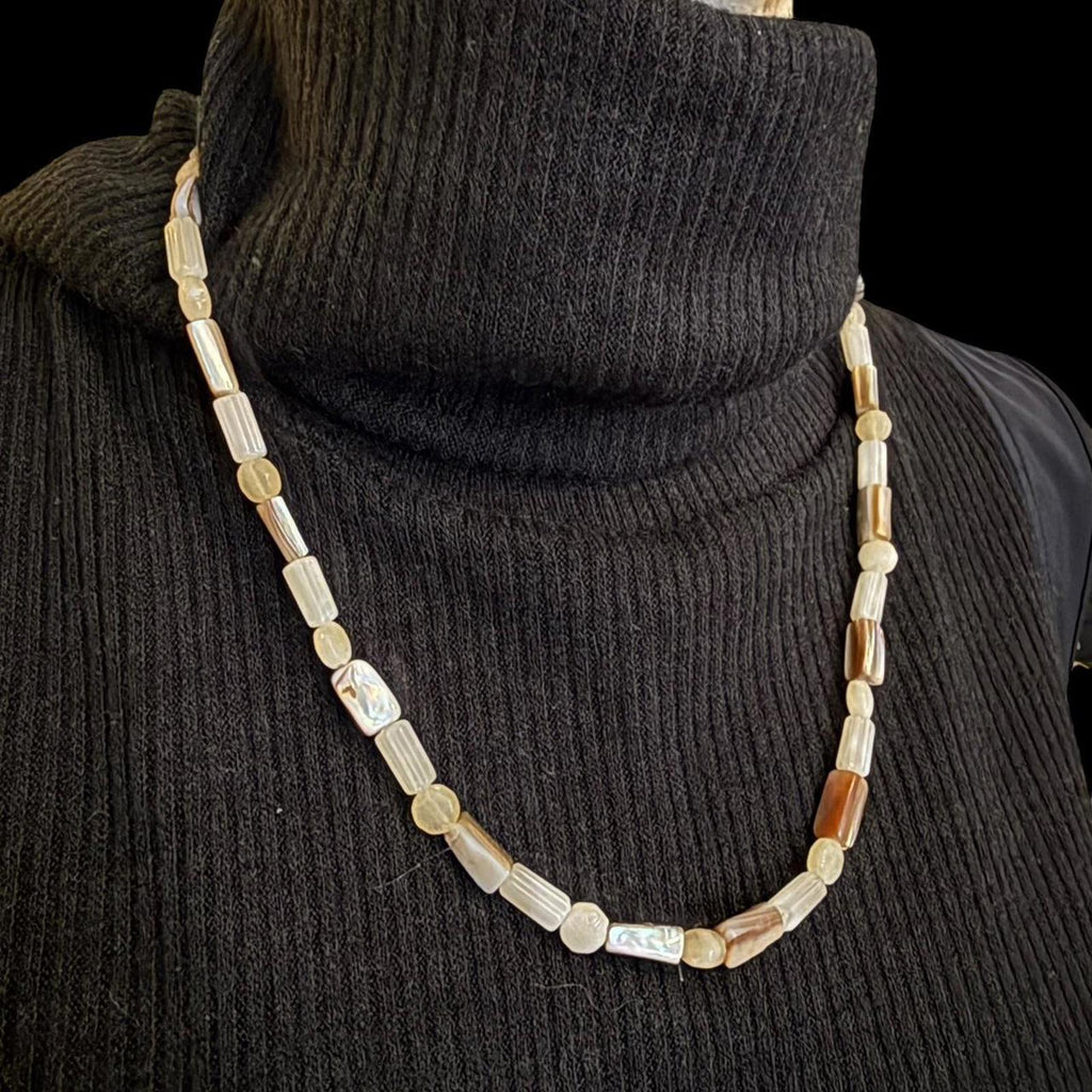 Cream and White Beaded Necklace