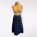 Diane Gilman Dark Blue Denim Midi Skirt with Contrast Stitching