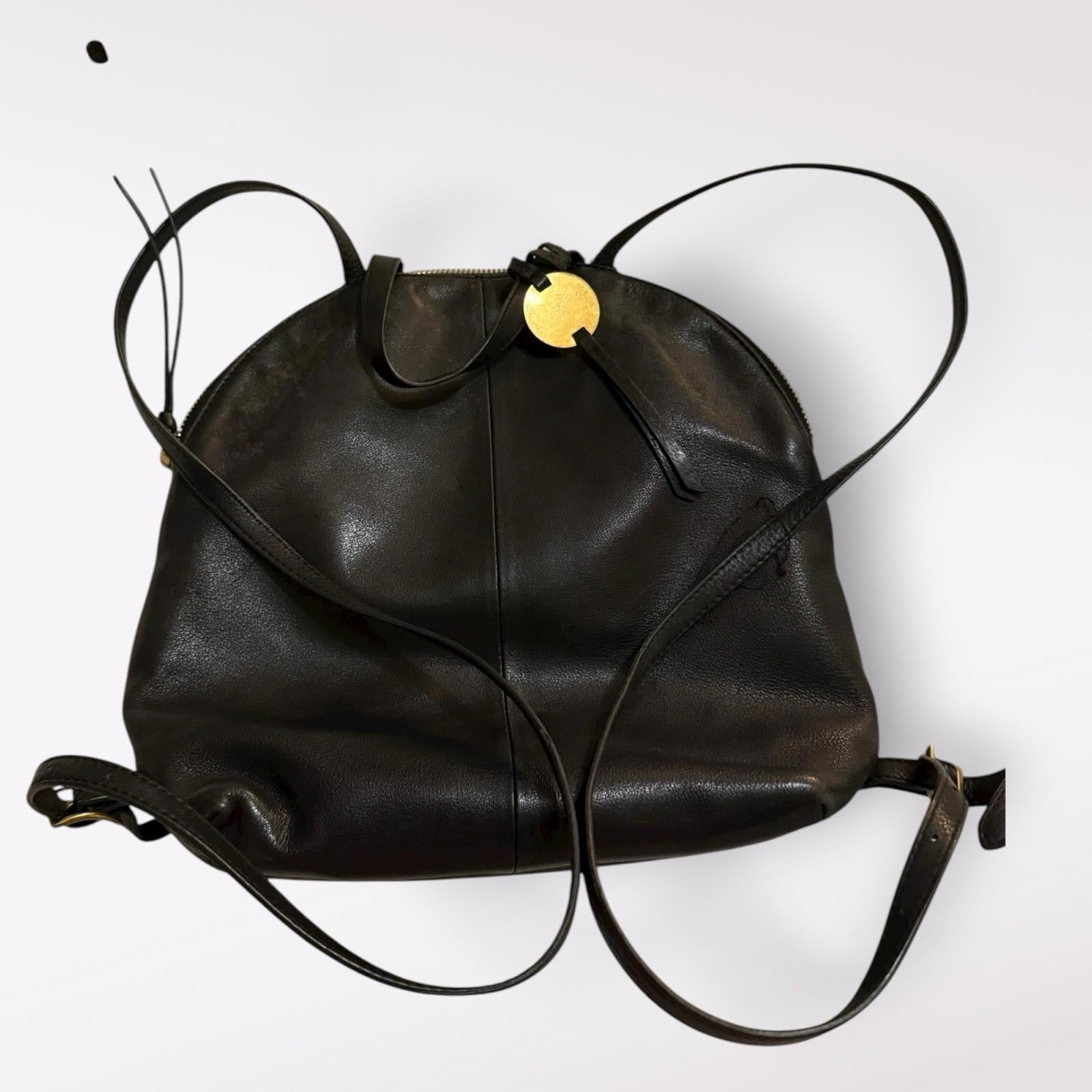 Margot Camille Black Leather Turn Lock Backpack