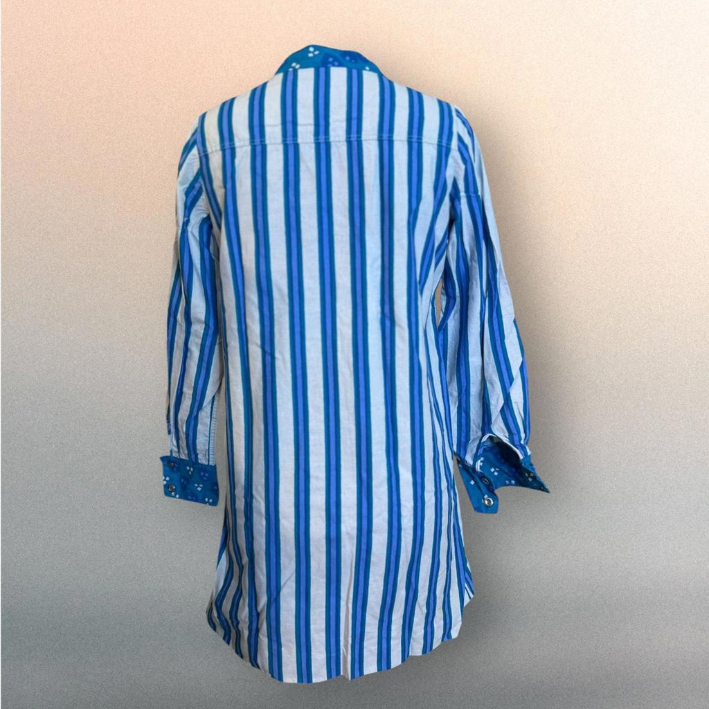 Blue and White Striped Cotton Shirt Size L