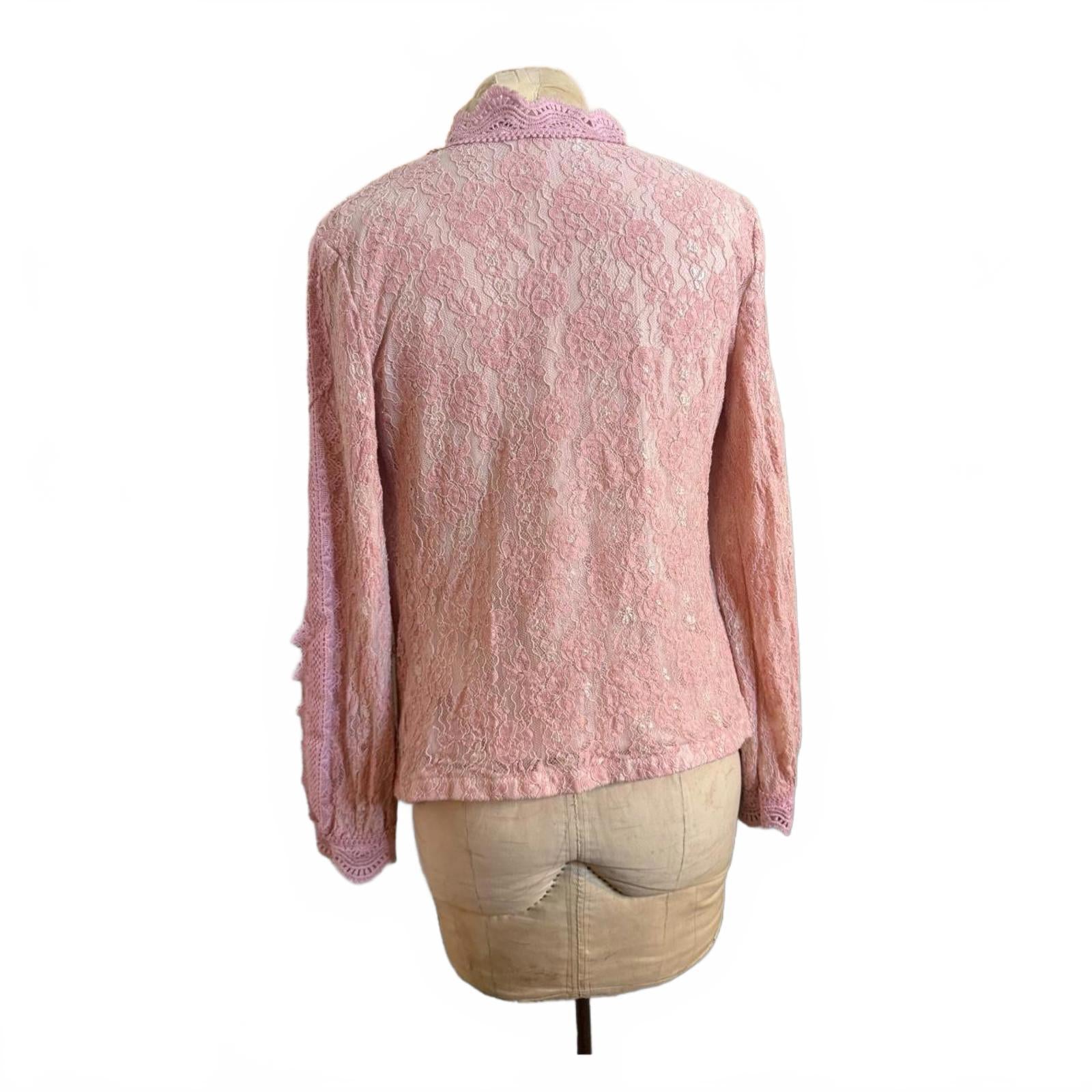 Ticosa Pink Lace Button Up Blouse Size M