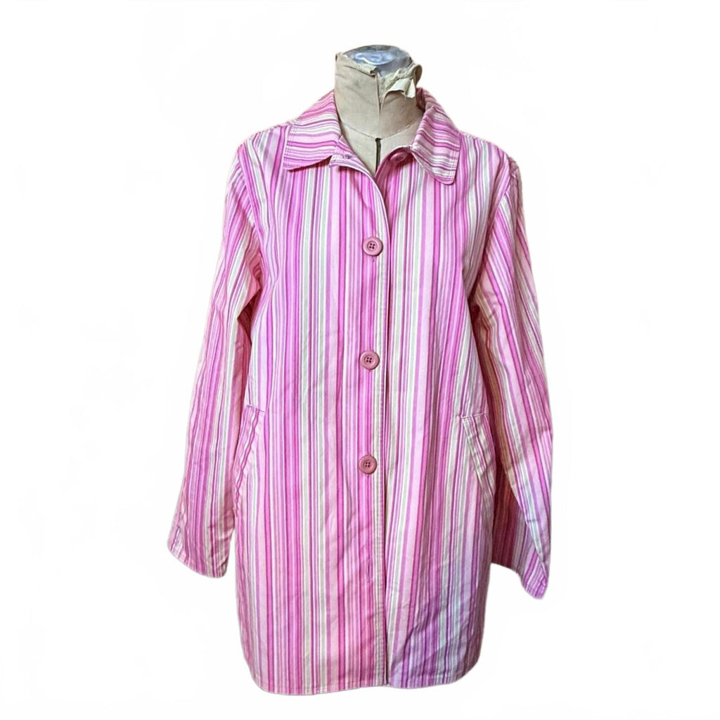 L.L.Bean Pink and White Striped Raincoat Size M