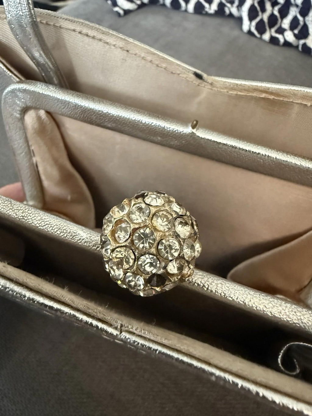 Harry Levine Silver Handbag With Rhinestone Clasp And Attached Coin Purse