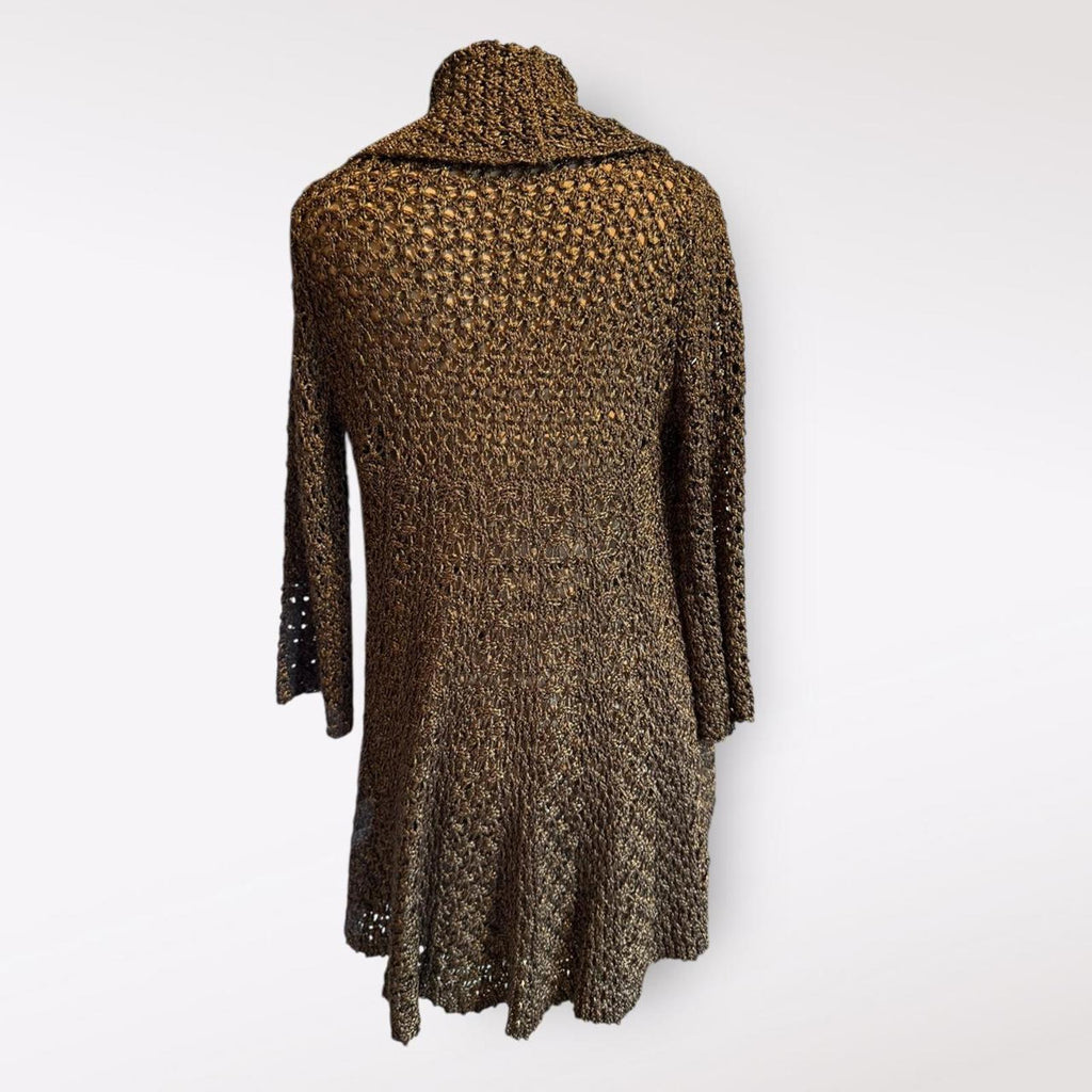 JANA Brown Crochet Open Front Cardigan Sweater