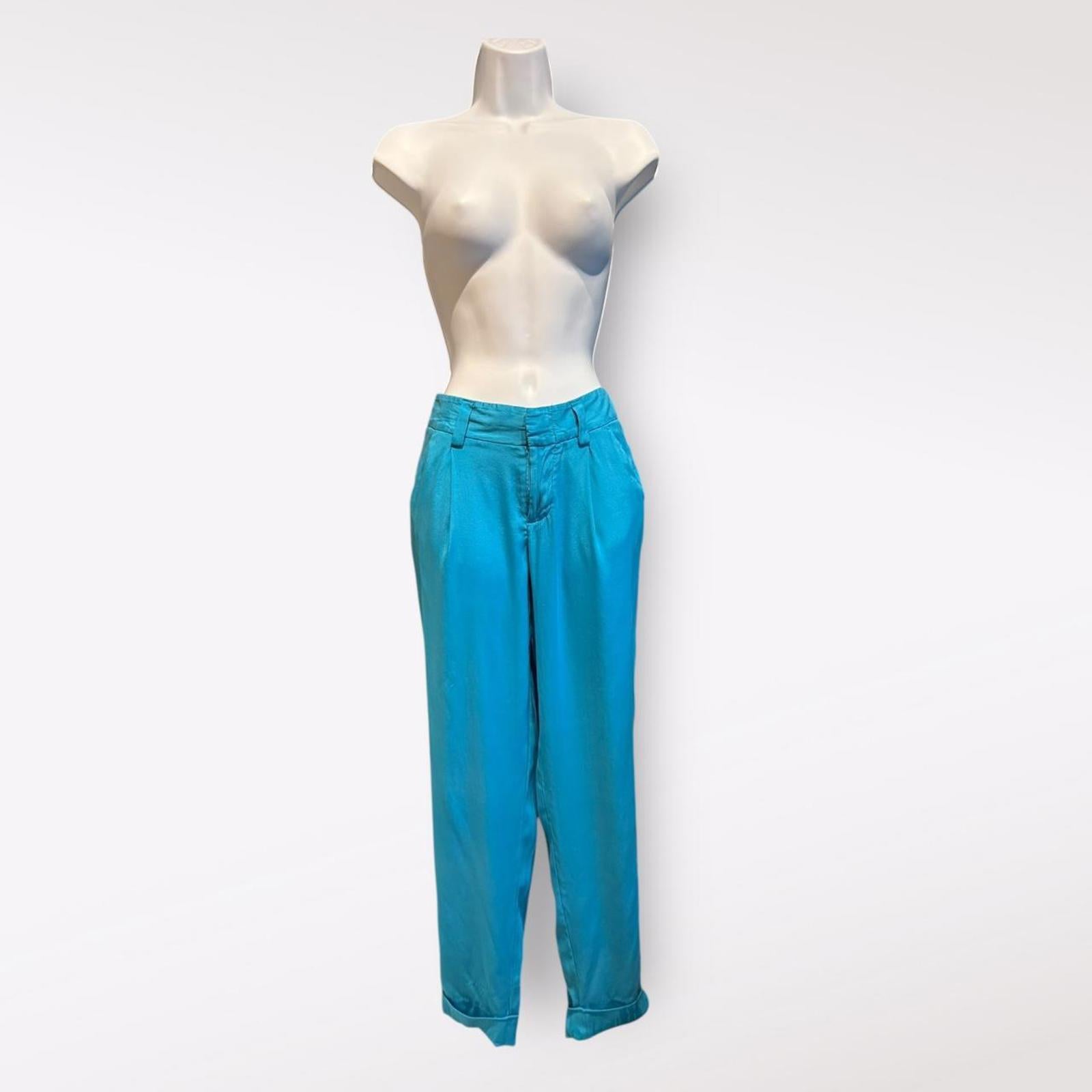 alice + olivia Turquoise Satin Trousers