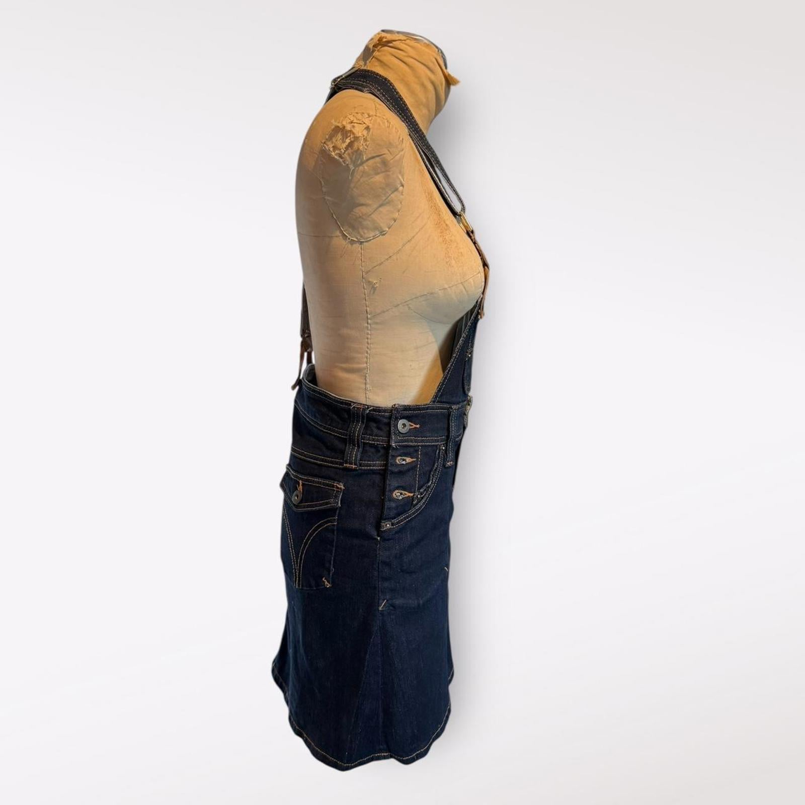 Dolce & Gabbana RARE Denim Overall Skirt with Leather Straps