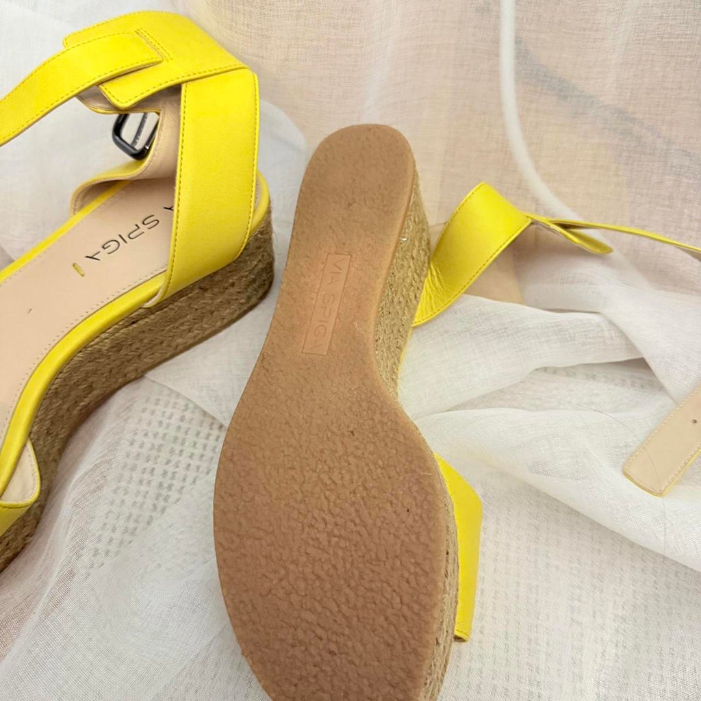 Via Spiga Yellow Leather Wedge Sandals
