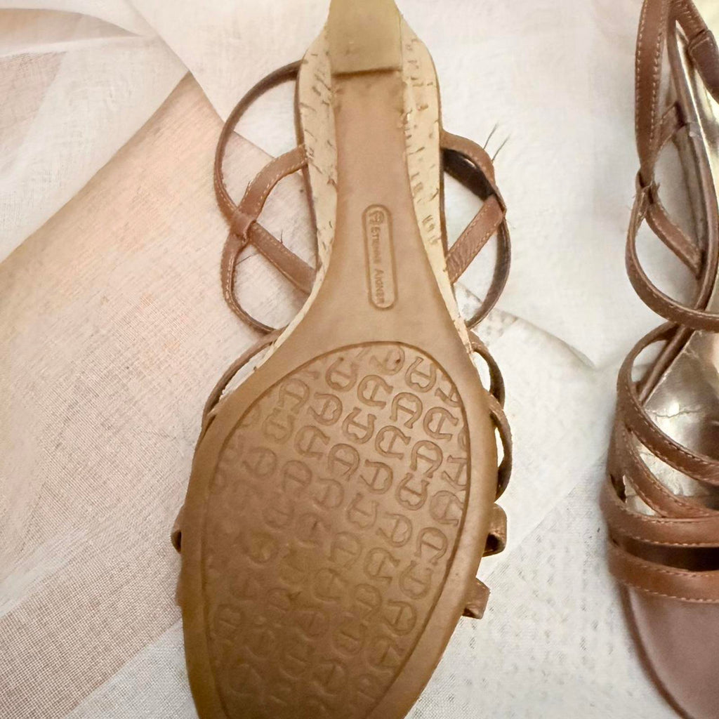 Etienne Aigner Brown Leather Starppy Sandals