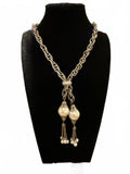 Vintage Gold Tone Chain Necklace with Pearl Tassels