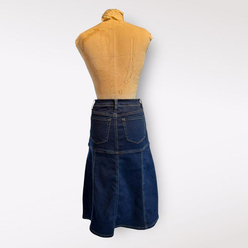 Diane Gilman Dark Blue Denim Midi Skirt with Contrast Stitching