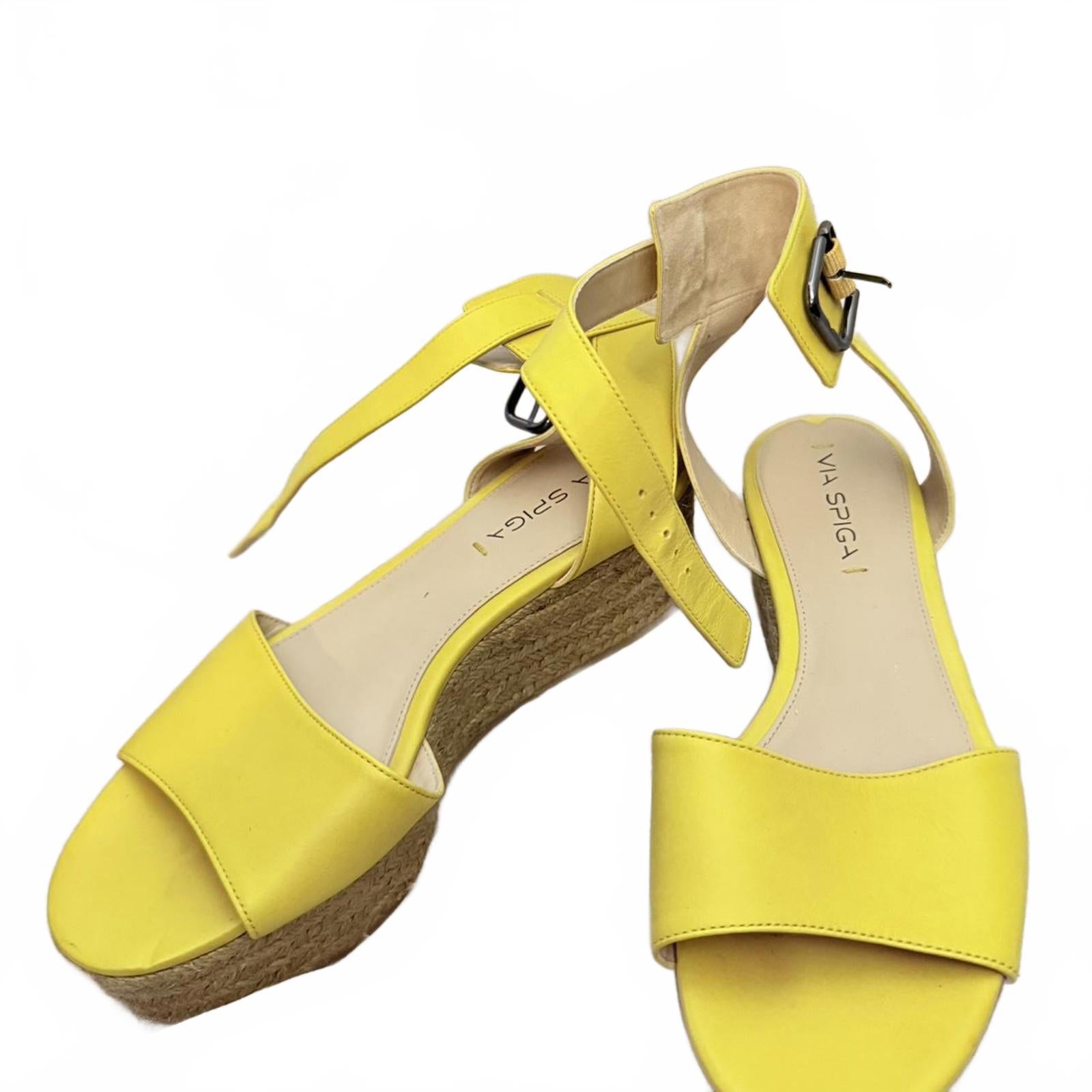 Via Spiga Yellow Leather Wedge Sandals