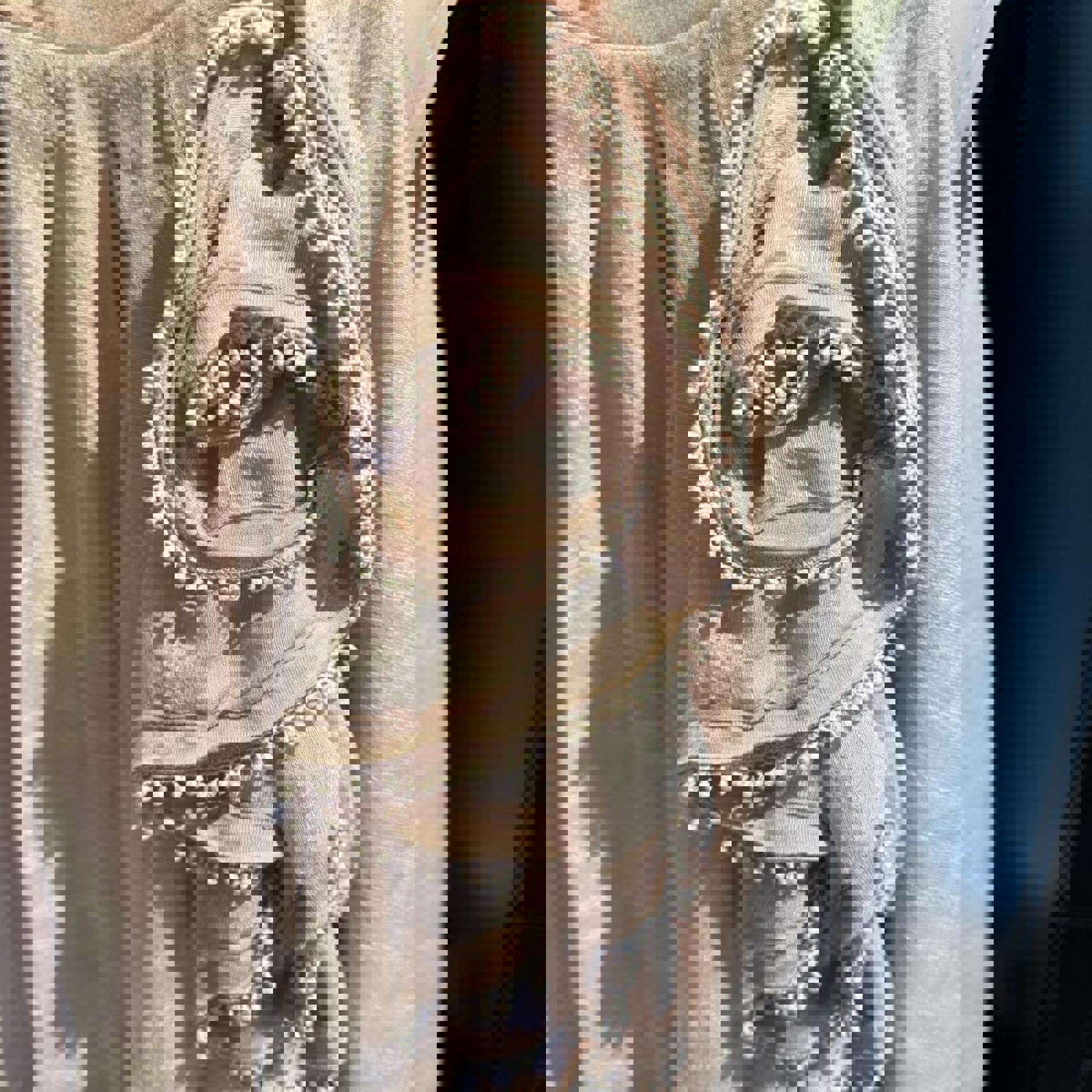 By Stella Vintage Peach Pink Bohemian Midi Dress with Pom Pom Detail