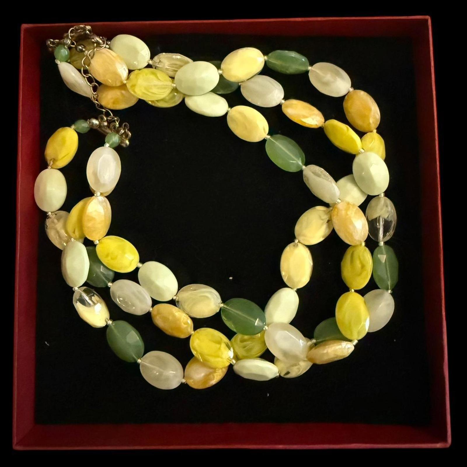 Yellow and Green 3 Tier Beaded Necklace