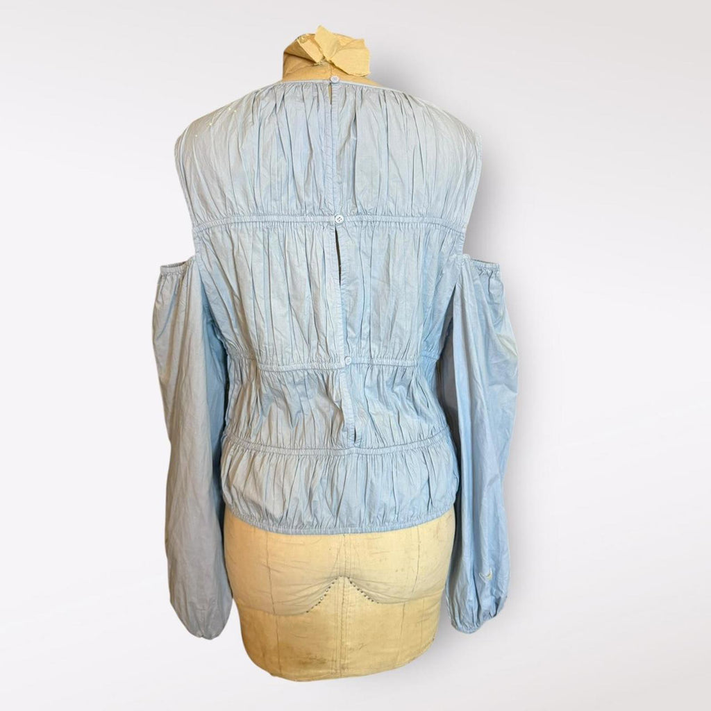 Topshop Poplin Light Blue Cold Shoulder Top