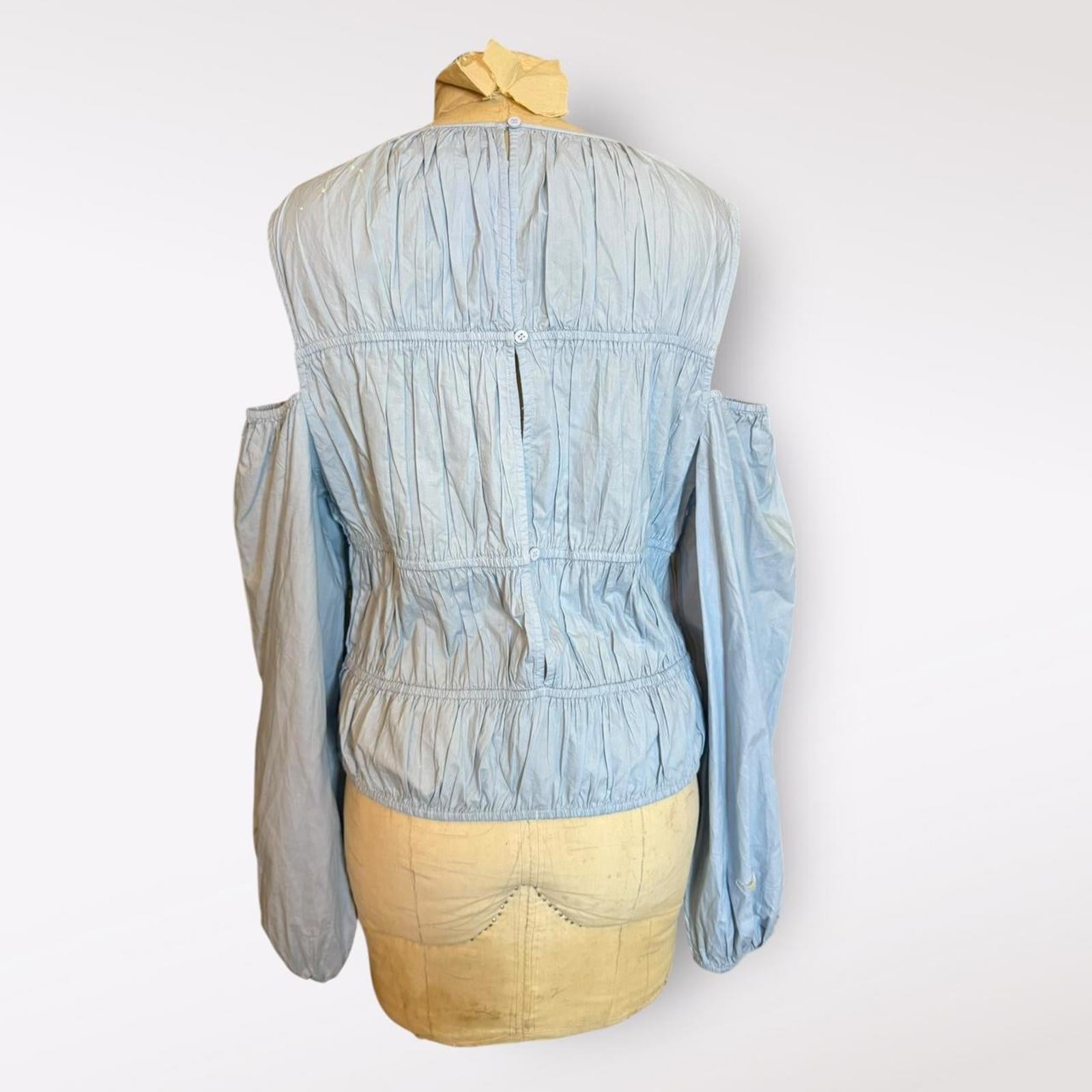 Topshop Poplin Light Blue Cold Shoulder Top