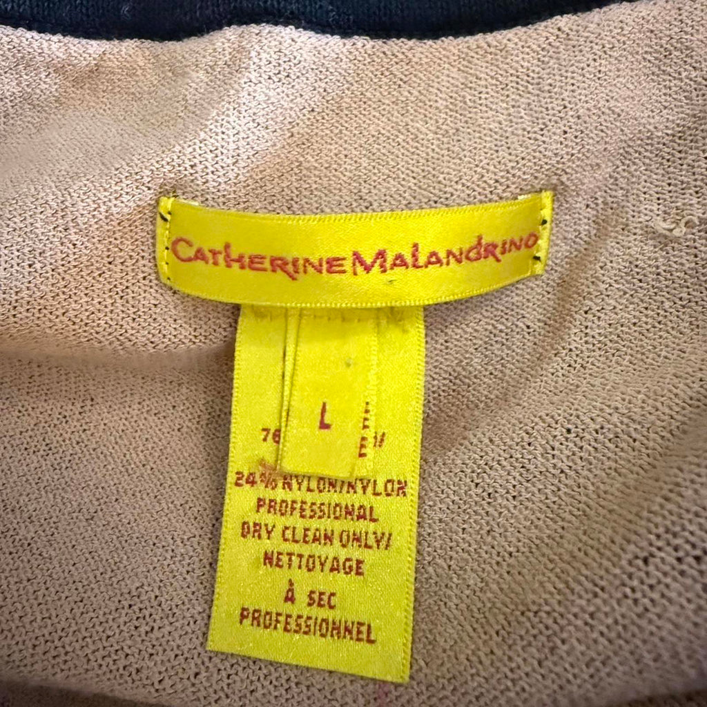 Catherine Malandrino Black Knit Top with Floral Applique Detail