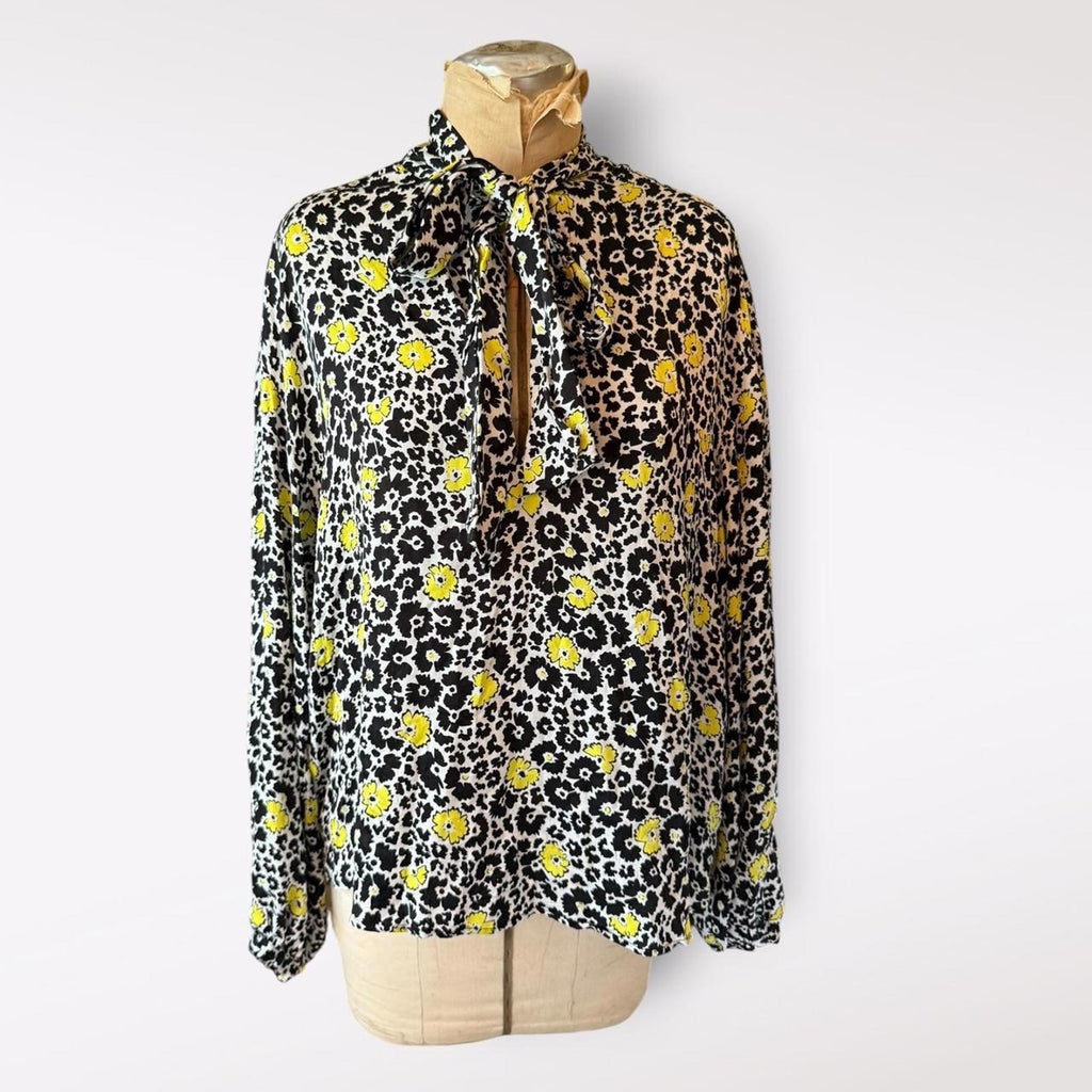 The Kooples Yellow and Black Leopard Print Blouse
