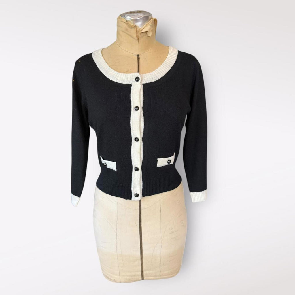 Costa Blanca Black and White Angora Blend Cardigan Sweater