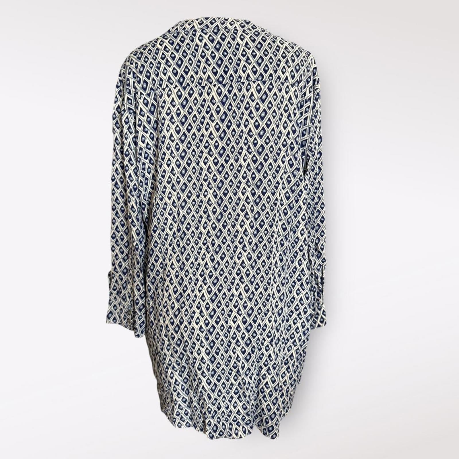 Rock Flower Paper Geometric Pattern Long Sleeve Dress