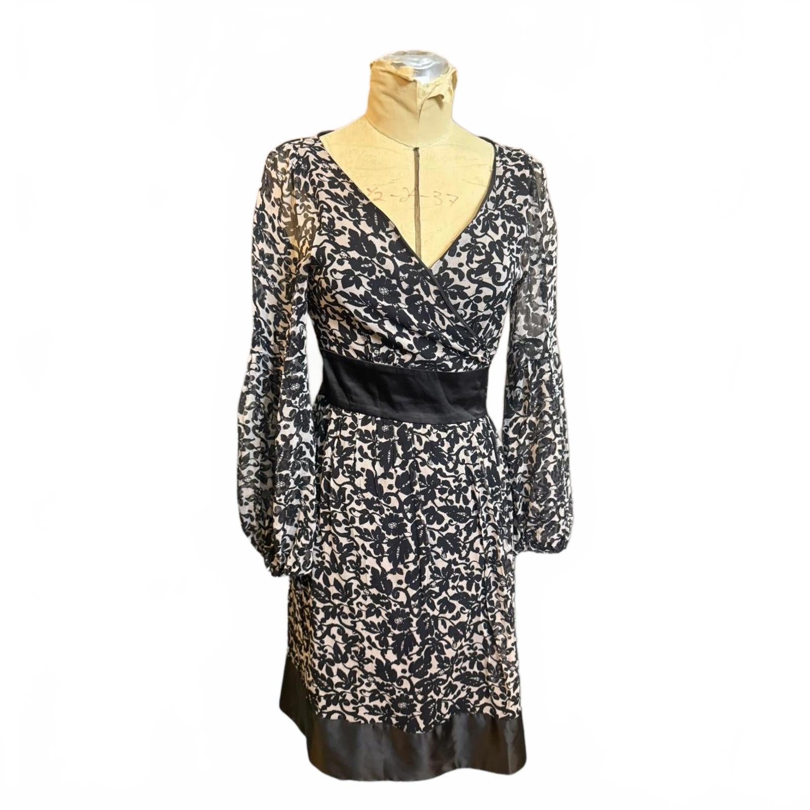 Diane von Furstenberg Black and White Floral Wrap Dress