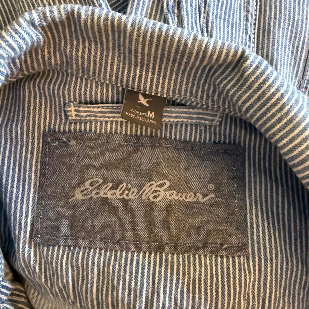 Eddie Bauer Blue and White Striped Denim Jacket