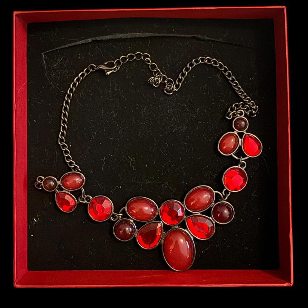Red and Silver Tone Statement Necklace