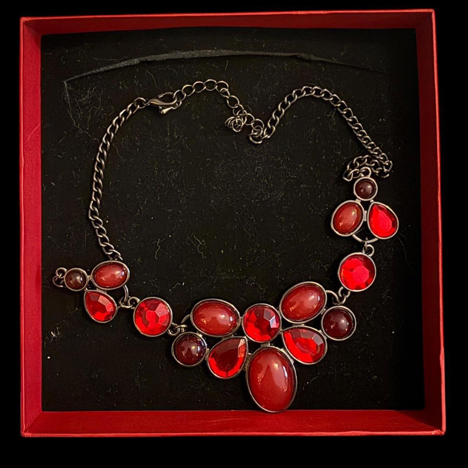 Red and Silver Tone Statement Necklace