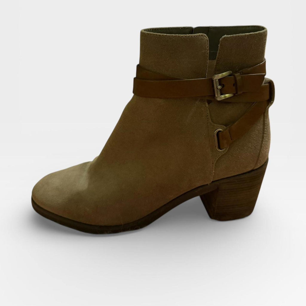 Michael Kors Beige Suede Ankle Boots with Brown Straps