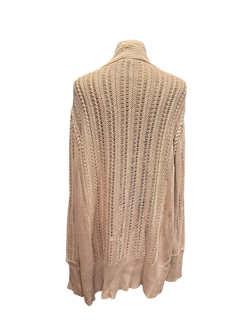 Magaschoni Beige Open Front Cable Knit Cardigan Sweater