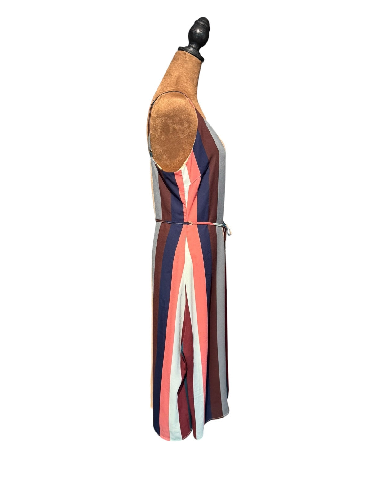 Lulus Striped Midi Dress with Adjustable Spaghetti Straps and Waist Tie