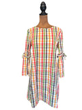 Crown & Ivy Colorful Plaid Cotton Dress with Sleeve Ties
