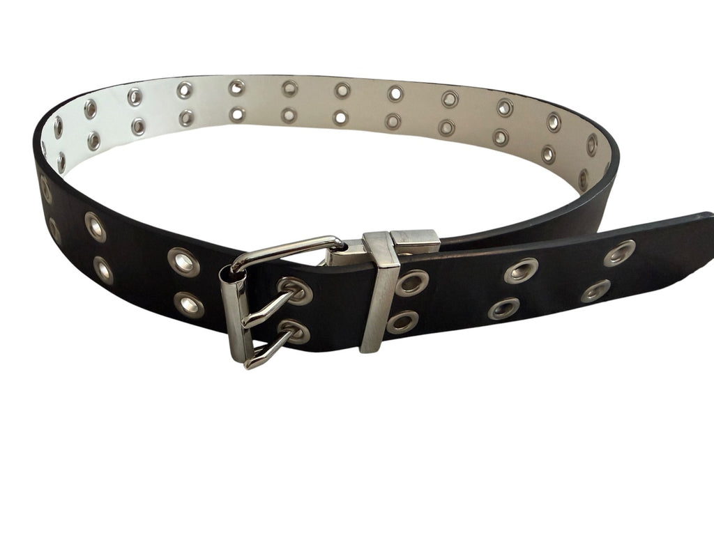 Black and White Double Prong Grommet Belt