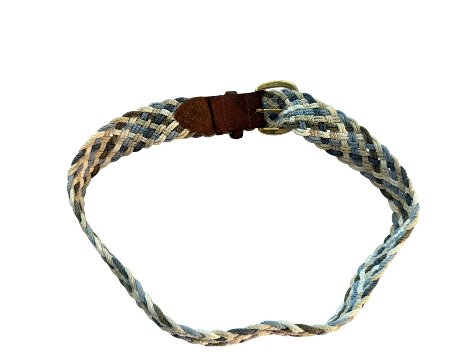 Braided Multi-Color Cotton Belt with Leather Accents and Brass Buckle